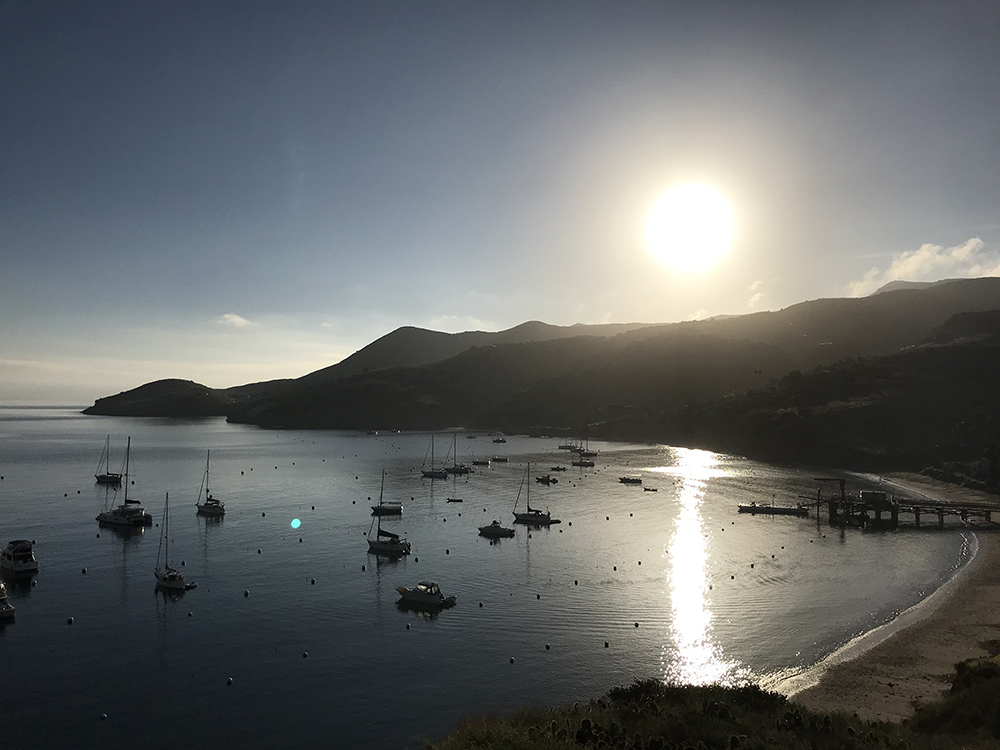 After breakfast on Sunday, we hiked up to a spot where we can look over the Isthmus Cove to check out the condition and plan our dive. As you can see, the water was like glass.